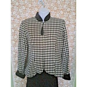 Positive Attitude Blazer Size 10 Black White Houndstooth Full Zip Shoulder Pads